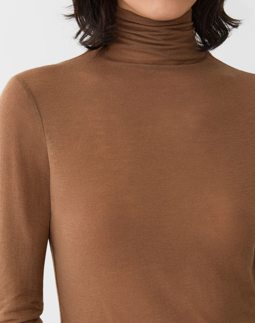 VISCOSE CASHMERE JERSEY ELONGATED FITTED TURTLENECK