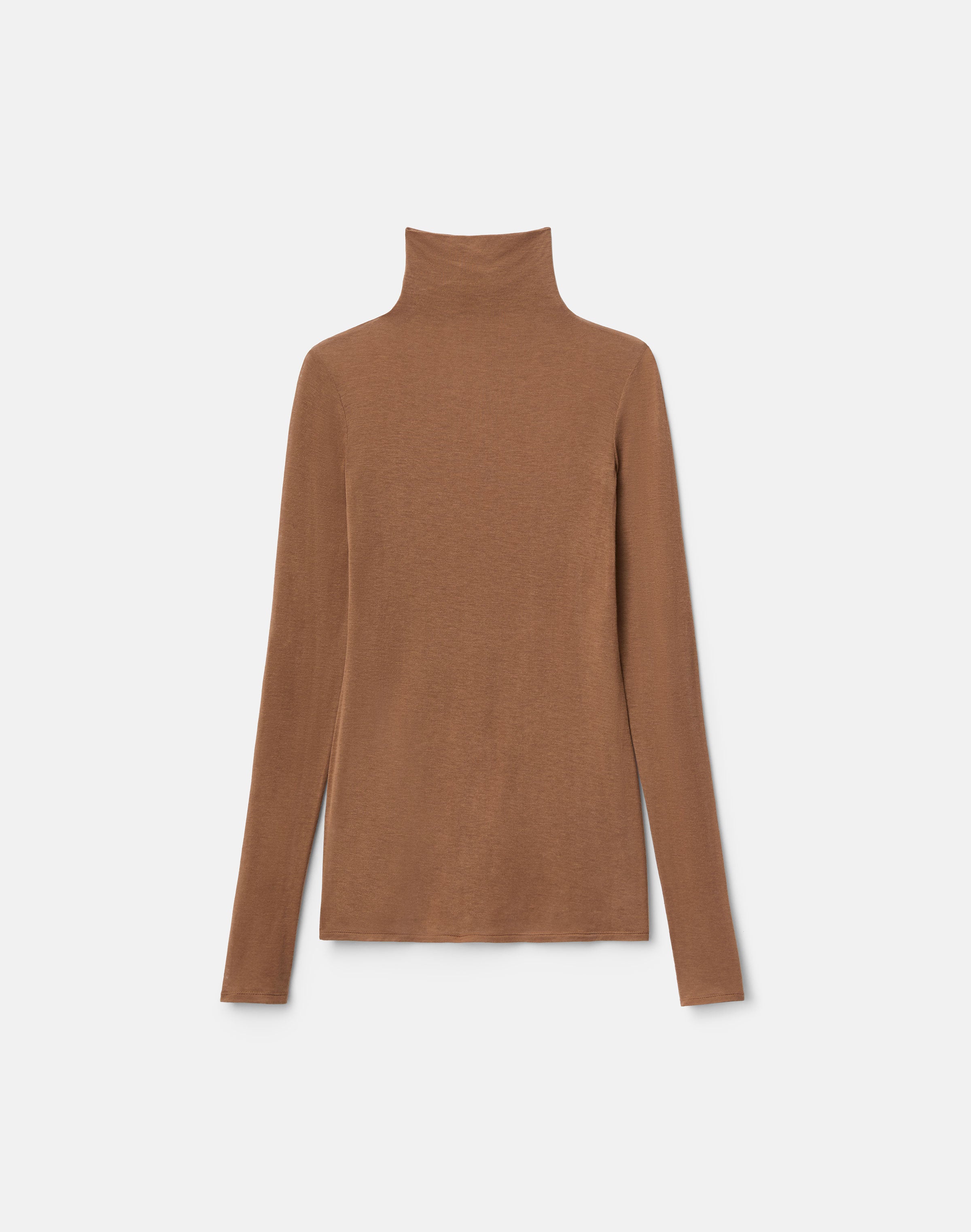 VISCOSE CASHMERE JERSEY ELONGATED FITTED TURTLENECK
