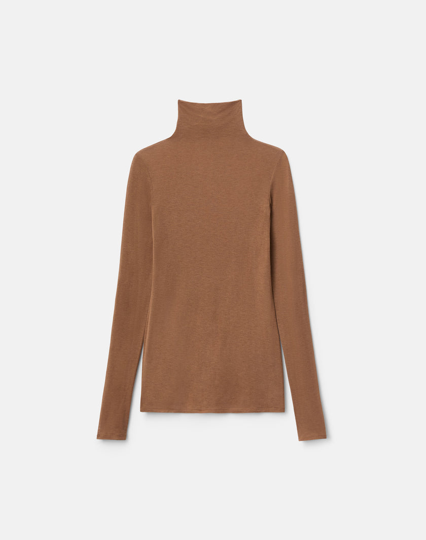 VISCOSE CASHMERE JERSEY ELONGATED FITTED TURTLENECK