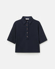 COTTON PIQUE JERSEY CROPPED POLO TOP
