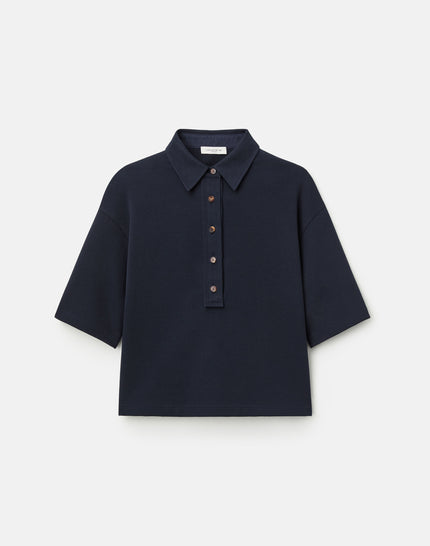 COTTON PIQUE JERSEY CROPPED POLO TOP
