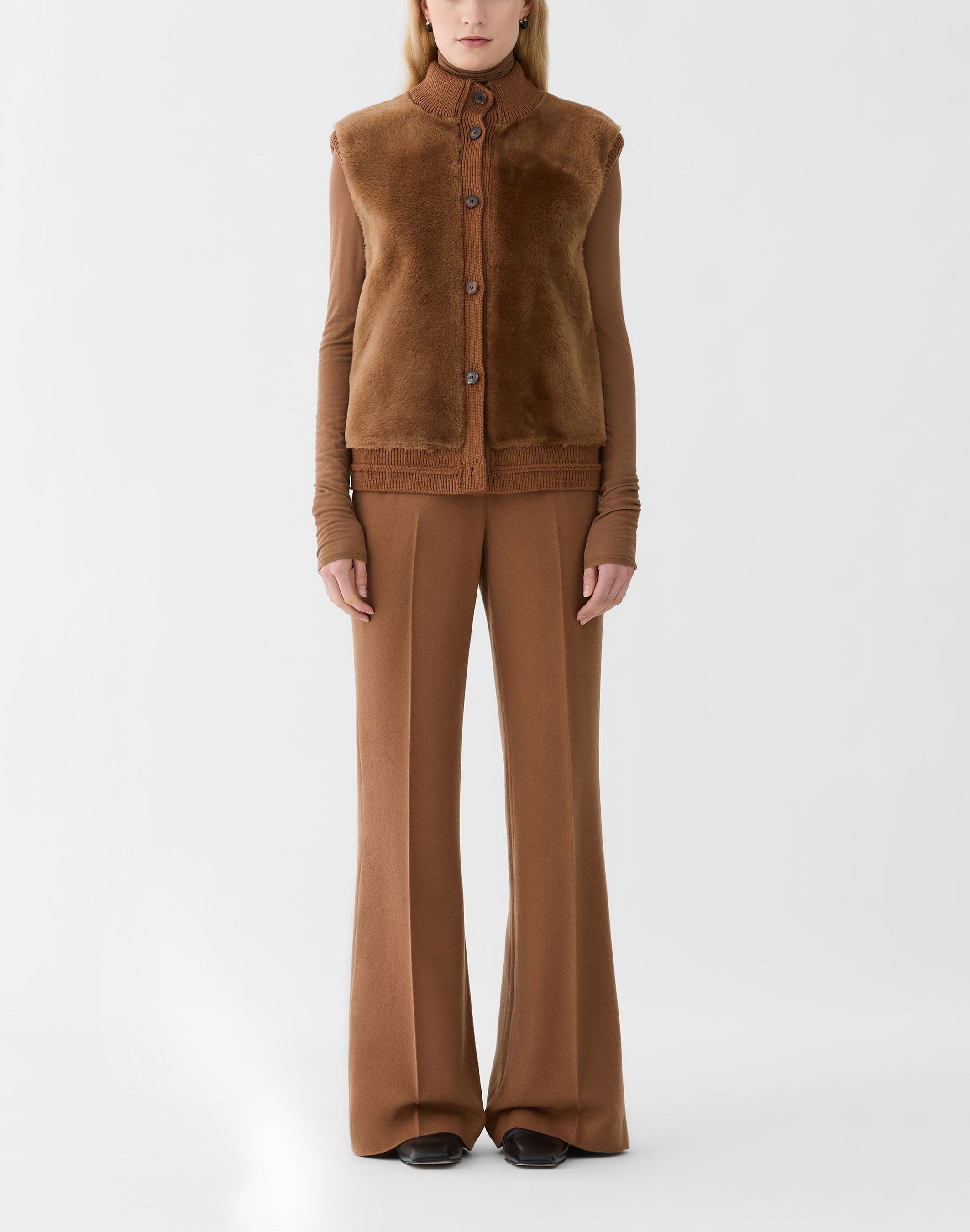 SHEARLING AND QUILTED CAMEL HAIR VEST