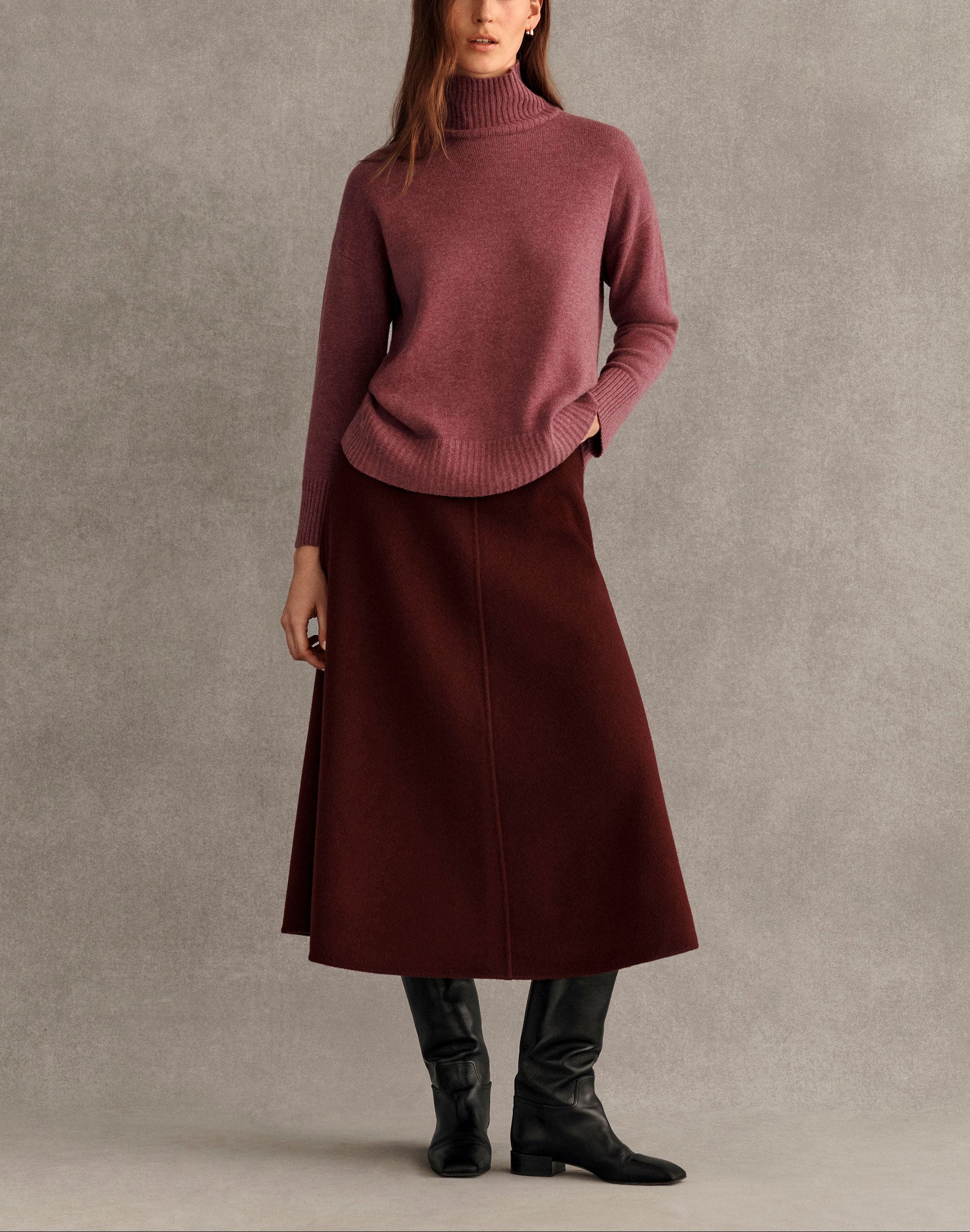 STAND COLLAR SWEATER IN MULBERRY MELANGE