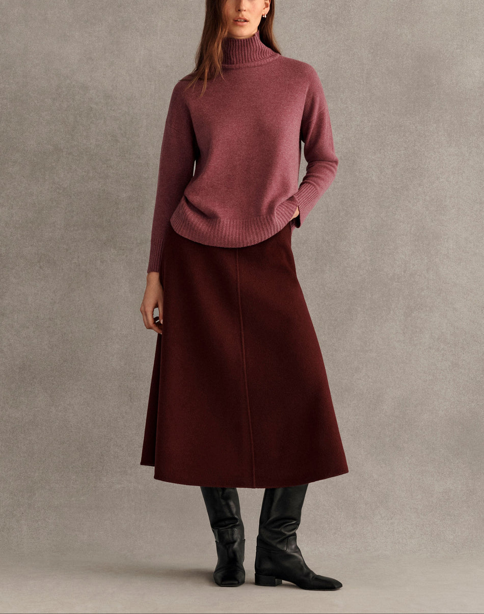 STAND COLLAR SWEATER IN MULBERRY MELANGE