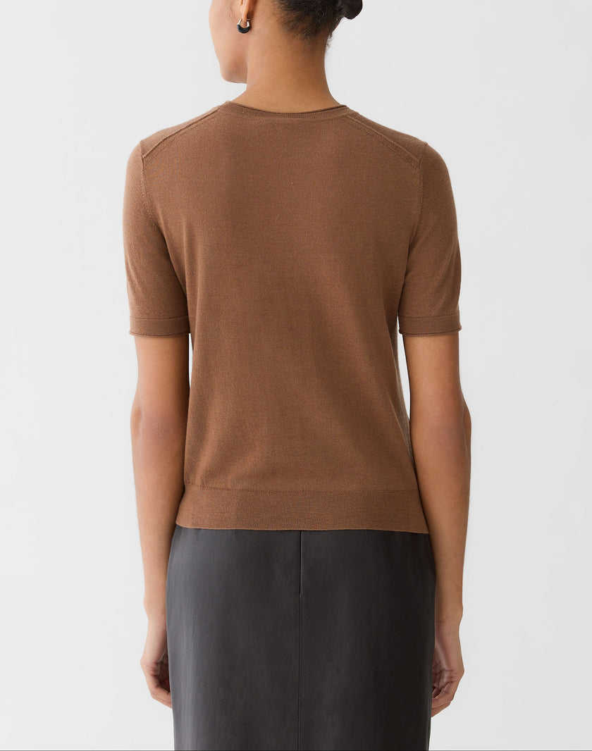 FINE GAUGE CASHMERE CREWNECK SHORT SLEEVE SWEATER