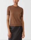 FINE GAUGE CASHMERE CREWNECK SHORT SLEEVE SWEATER