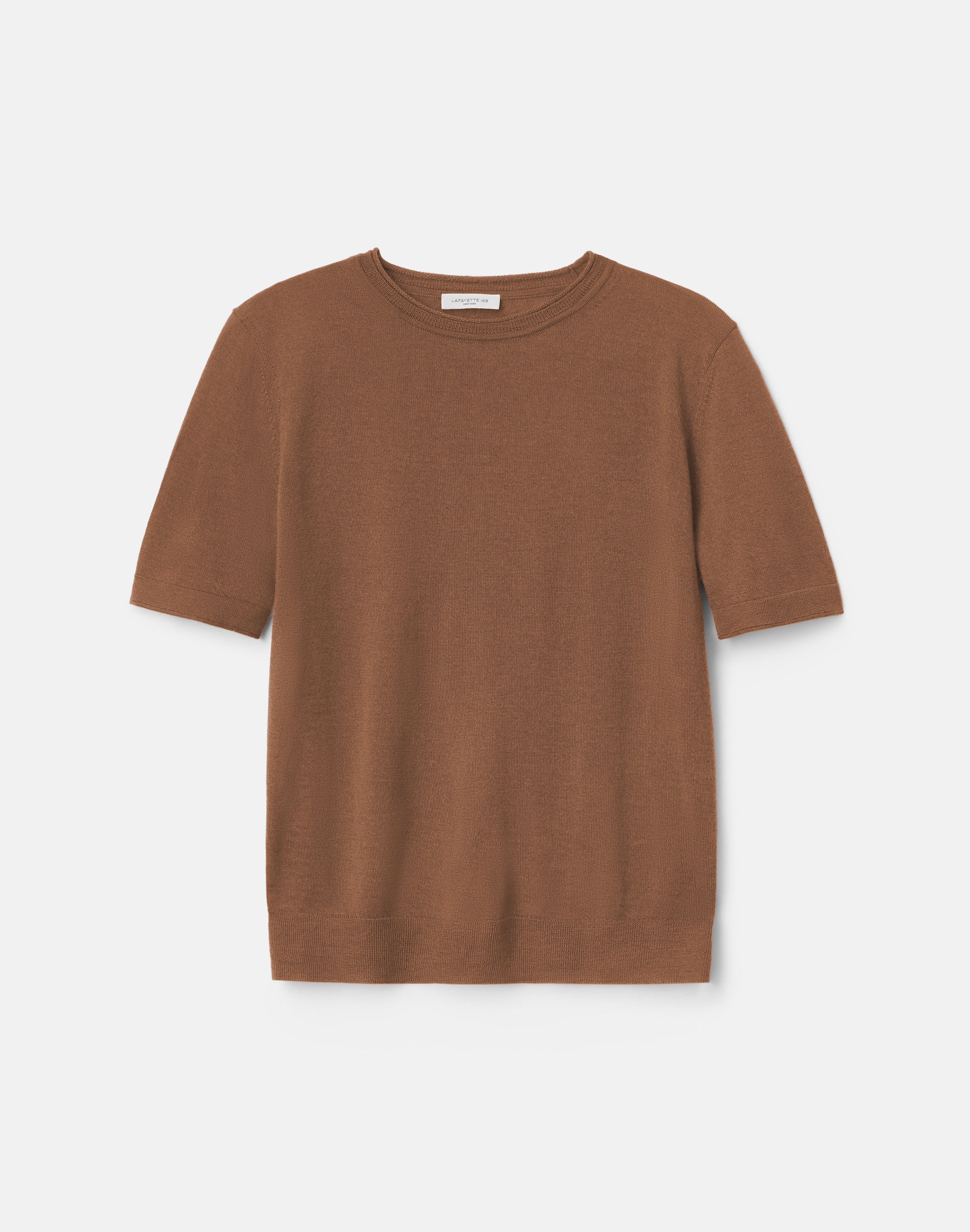 FINE GAUGE CASHMERE CREWNECK SHORT SLEEVE SWEATER