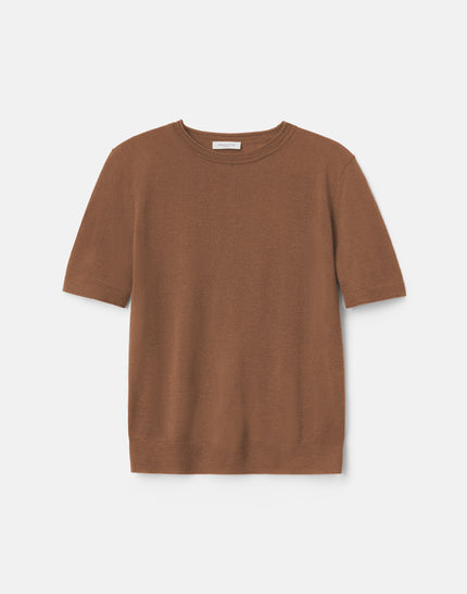 FINE GAUGE CASHMERE CREWNECK SHORT SLEEVE SWEATER