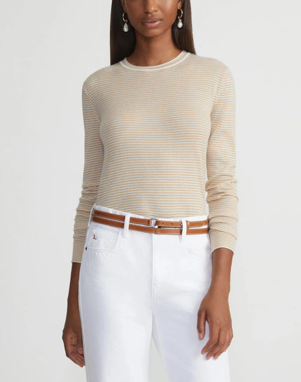 STRIPE FINE GAUGE CASHMERE CREWNECK SWEATER