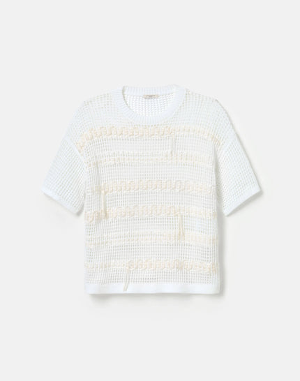 HAND EMBROIDERED FINE COTTON ROPE CREWNECK SWEATER