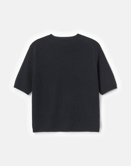 CASHMERE BASKET STICH SHORT SLEEVE SWEATER