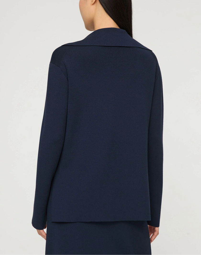 RESPONSIBLE MATTE CREPE SPLIT COLLAR SWEATER