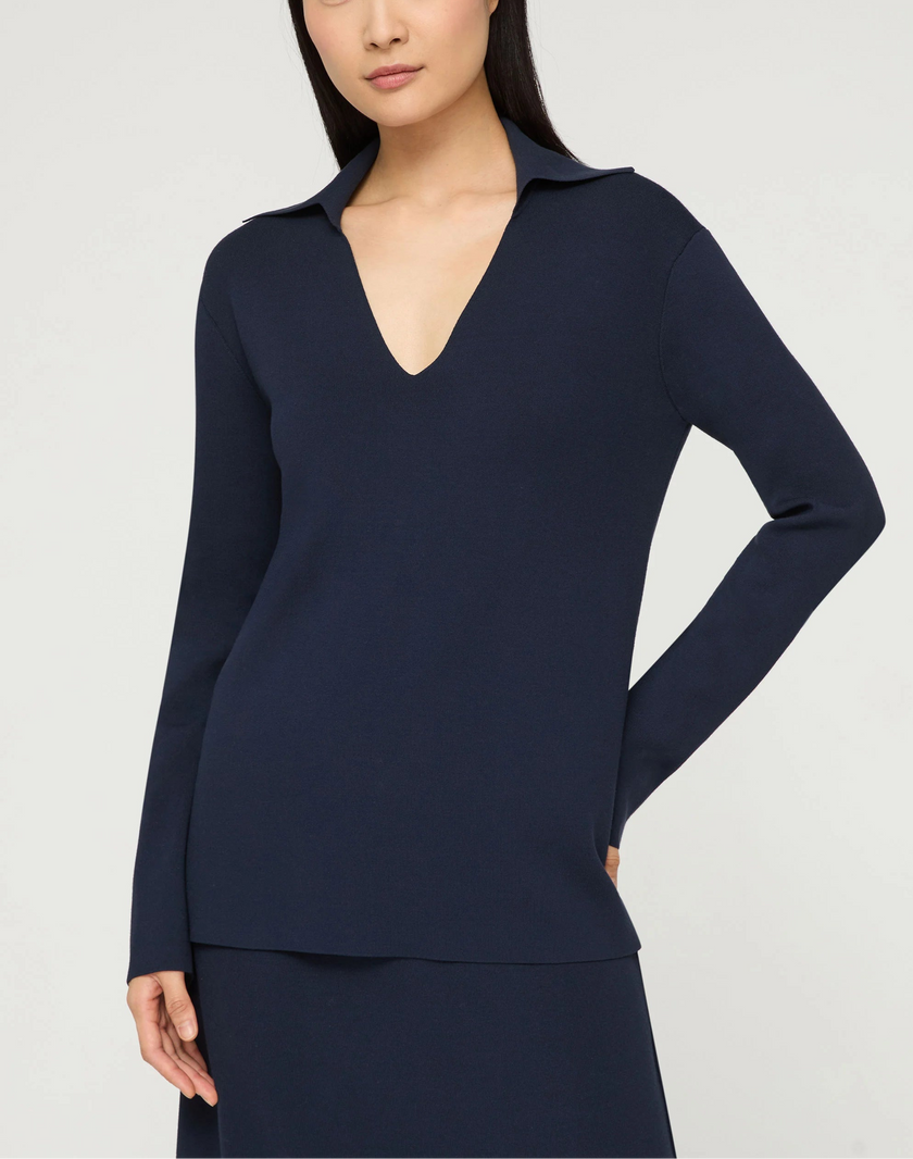 RESPONSIBLE MATTE CREPE SPLIT COLLAR SWEATER