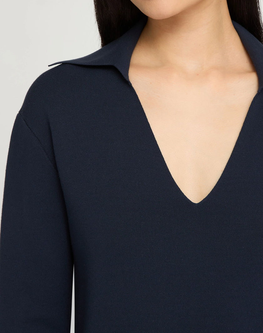 RESPONSIBLE MATTE CREPE SPLIT COLLAR SWEATER