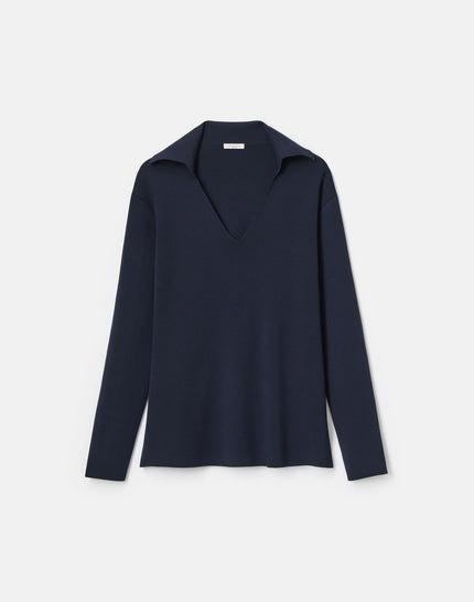 RESPONSIBLE MATTE CREPE SPLIT COLLAR SWEATER