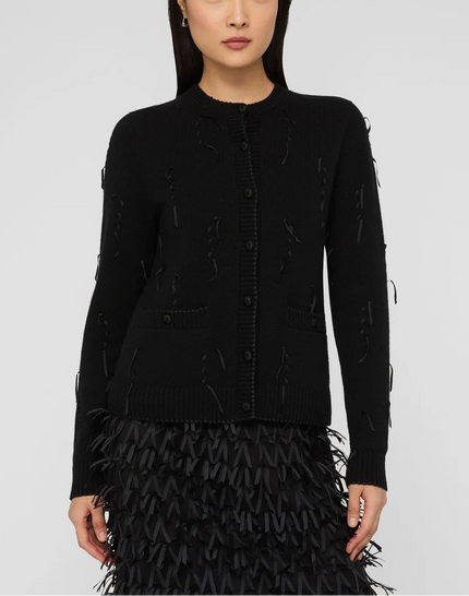 HAND EMBELLISHED RIBBON CASHMERE CARDIGAN