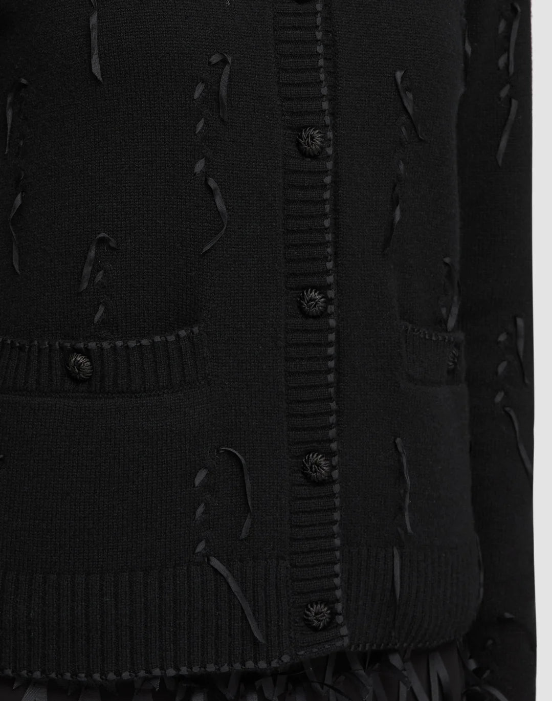 HAND EMBELLISHED RIBBON CASHMERE CARDIGAN