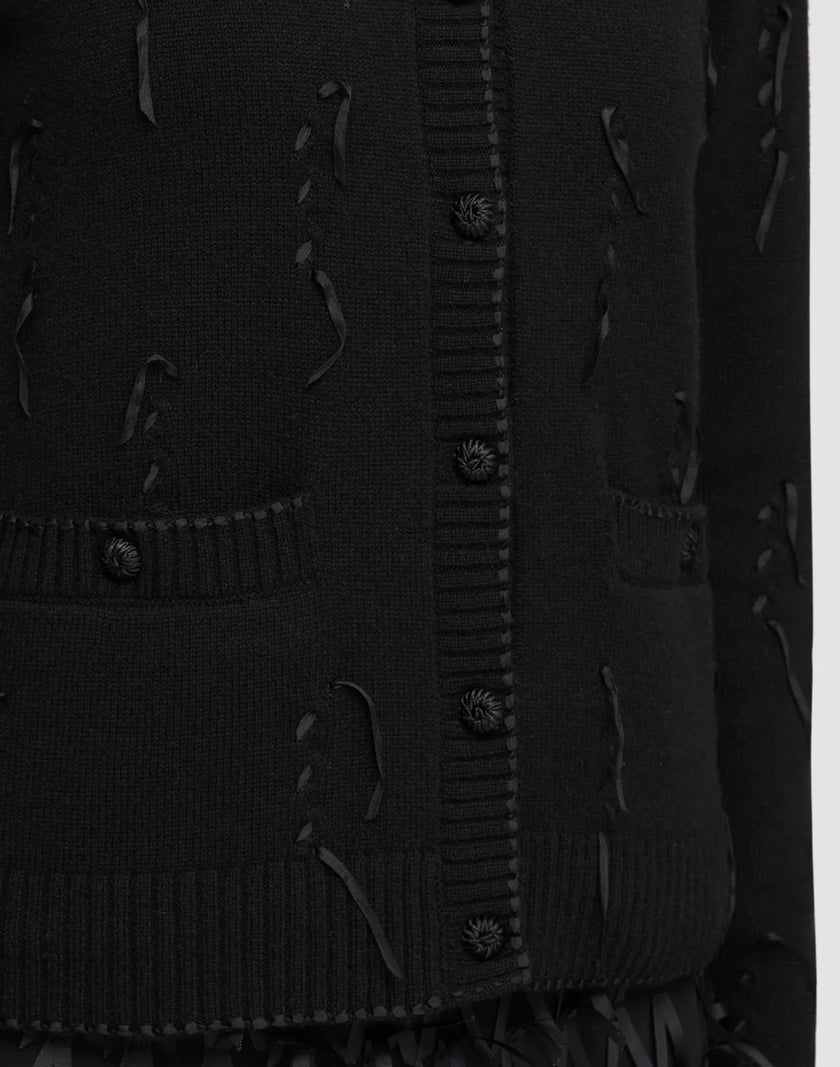 HAND EMBELLISHED RIBBON CASHMERE CARDIGAN