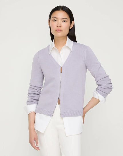 COTTON SILK VNECK BOMBER CARDIGAN