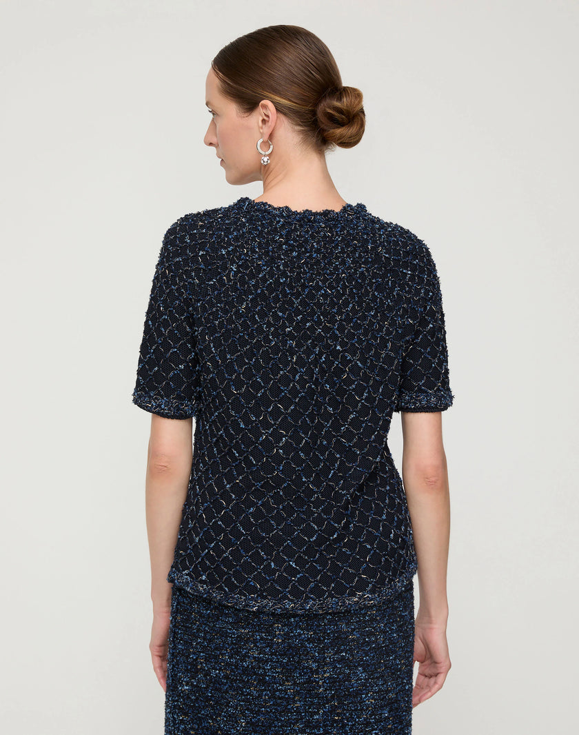 COTTON SILK TAPE CROCHET TRIM SWEATER