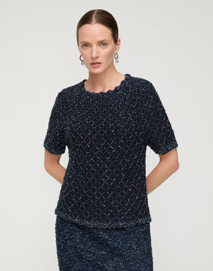 COTTON SILK TAPE CROCHET TRIM SWEATER