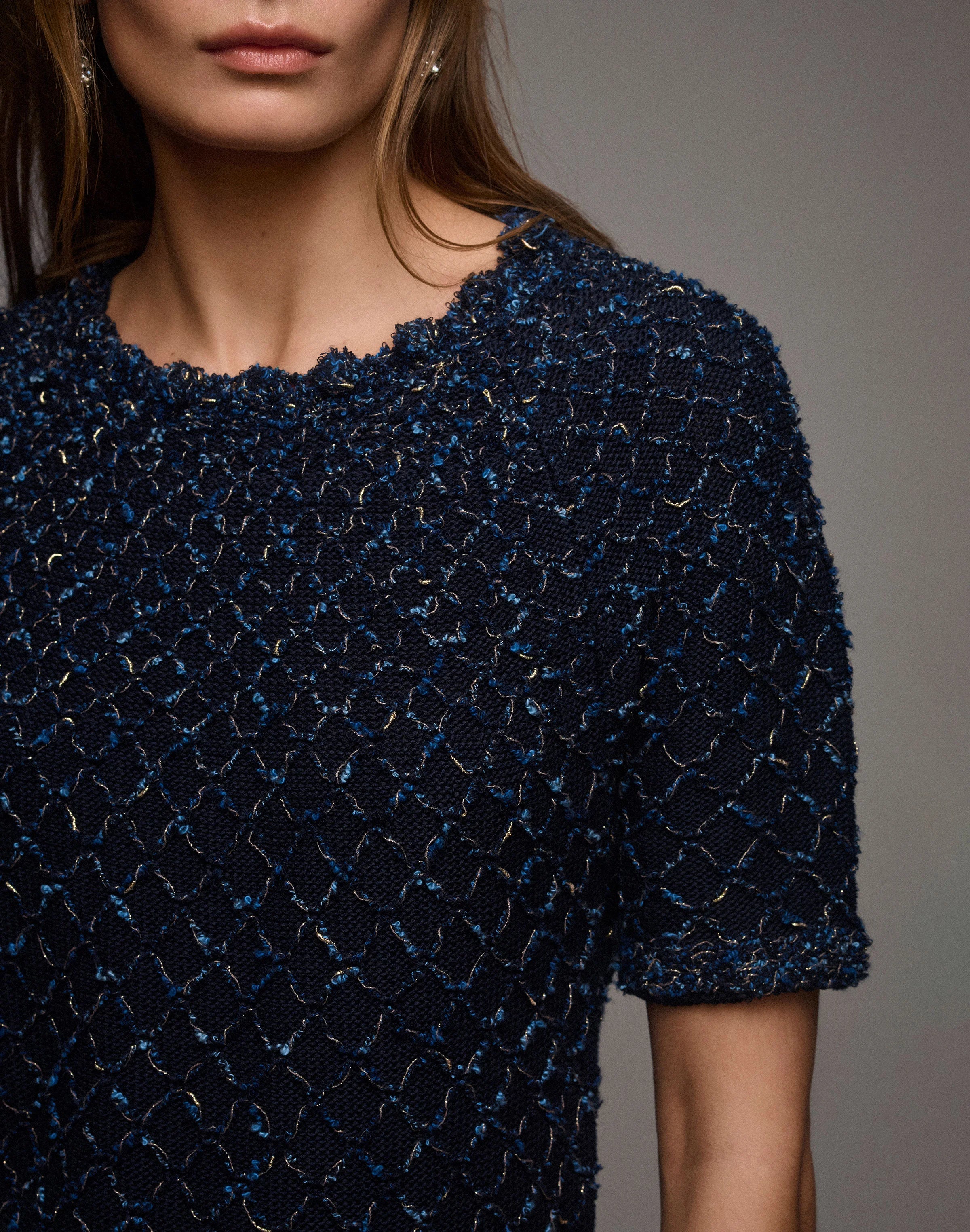 COTTON SILK TAPE CROCHET TRIM SWEATER