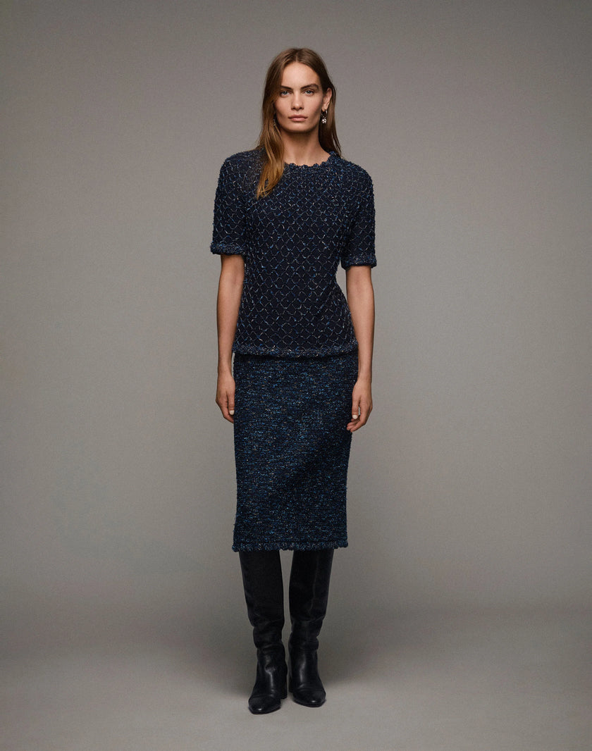 COTTON SILK TAPE CROCHET TRIM SWEATER