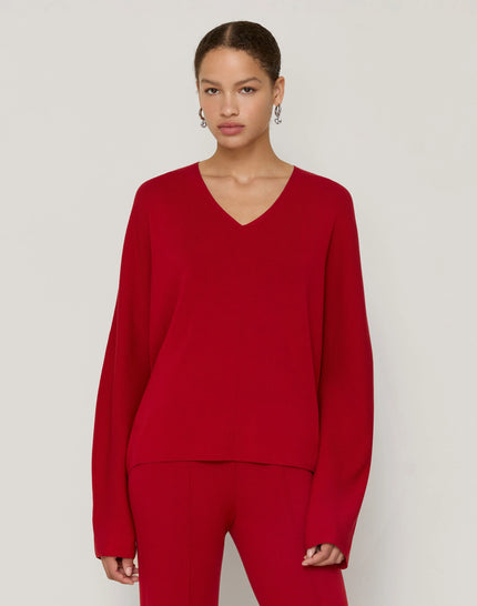 RESPONSIBLE MATTE CREPE RIBBED VNECK SWEATER