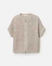 METALLIC FLAX LINEN COTTON POINTELLE SWEATER