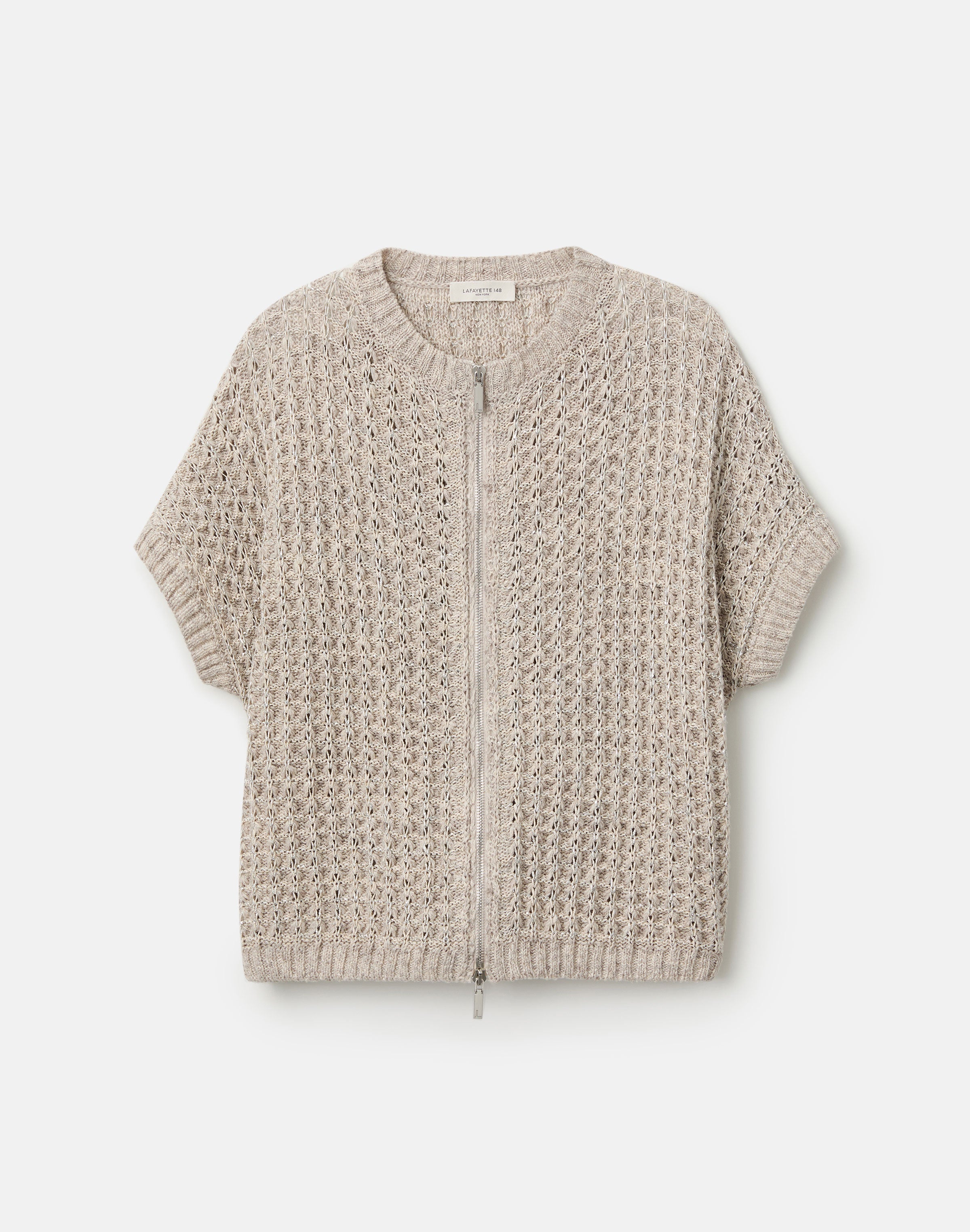 METALLIC FLAX LINEN COTTON POINTELLE SWEATER