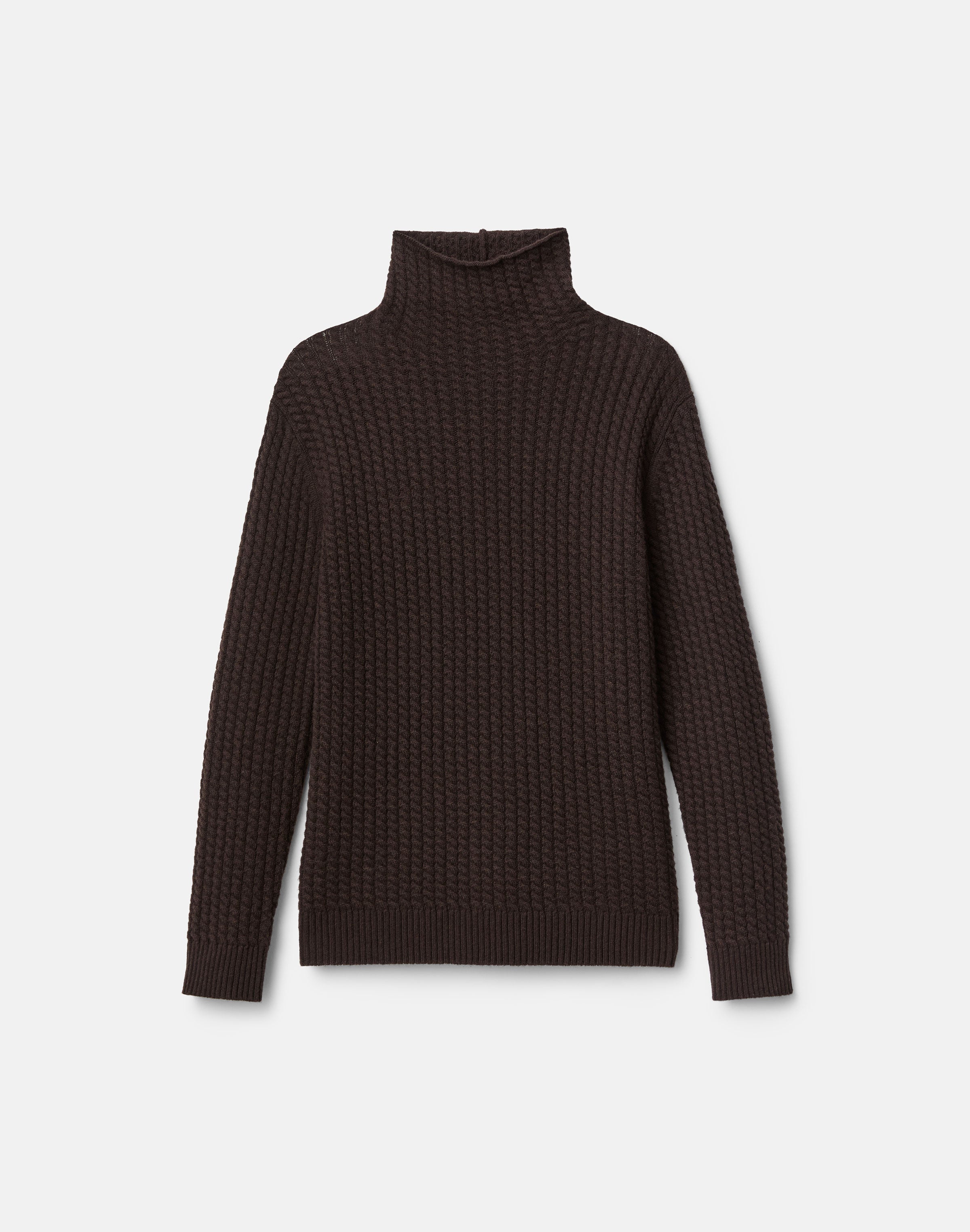 CABLED STAND COLLAR SWEATER