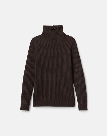 CABLED STAND COLLAR SWEATER