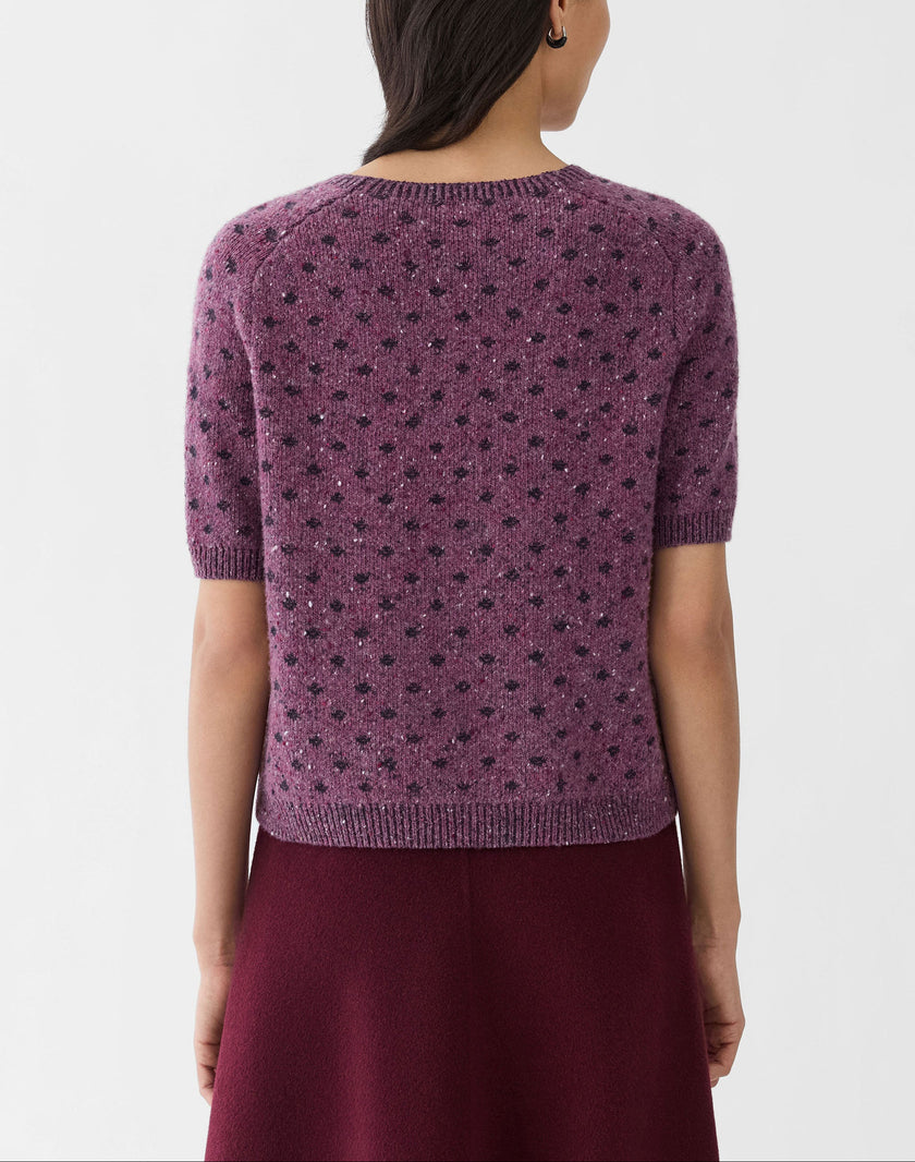 POLKA DOT JACQUARD CASHMERE DONEGAL SHORT SLEEVE SWEATER