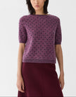 POLKA DOT JACQUARD CASHMERE DONEGAL SHORT SLEEVE SWEATER