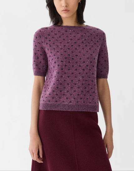 POLKA DOT JACQUARD CASHMERE DONEGAL SHORT SLEEVE SWEATER