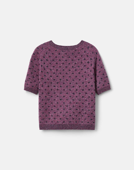 POLKA DOT JACQUARD CASHMERE DONEGAL SHORT SLEEVE SWEATER