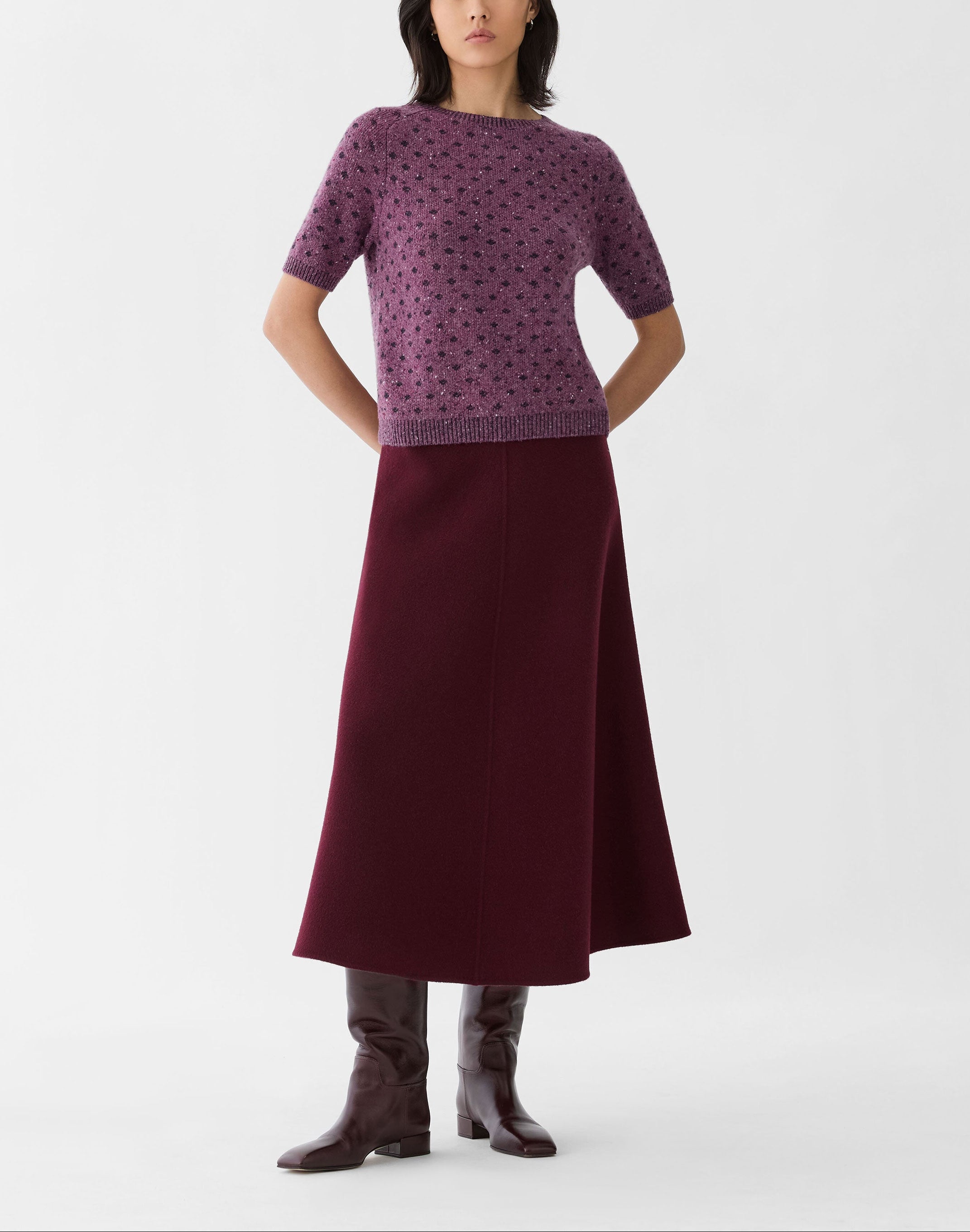 POLKA DOT JACQUARD CASHMERE DONEGAL SHORT SLEEVE SWEATER