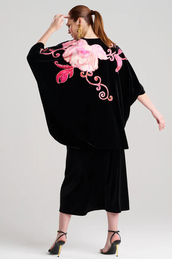 NATALIE VELVET APPLIQUED COCOON CARDIGAN