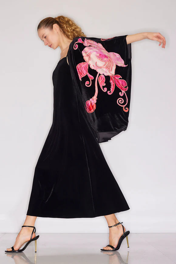 NATALIE VELVET APPLIQUED COCOON CARDIGAN