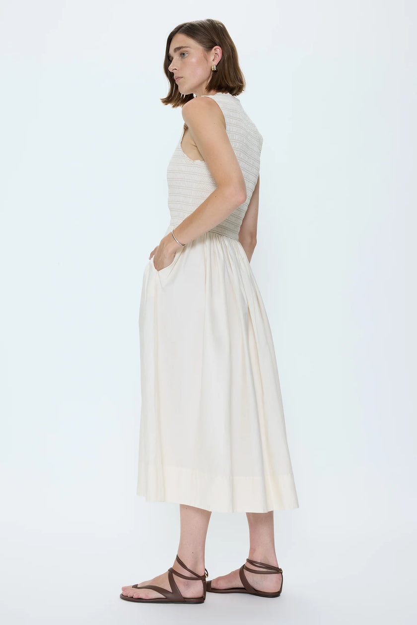 GLADYS SMOCKED BODICE DRESS OYSTER DRESS