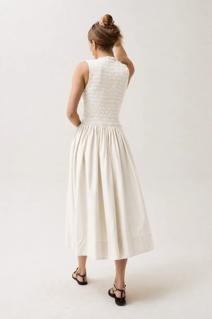 GLADYS SMOCKED BODICE DRESS OYSTER DRESS