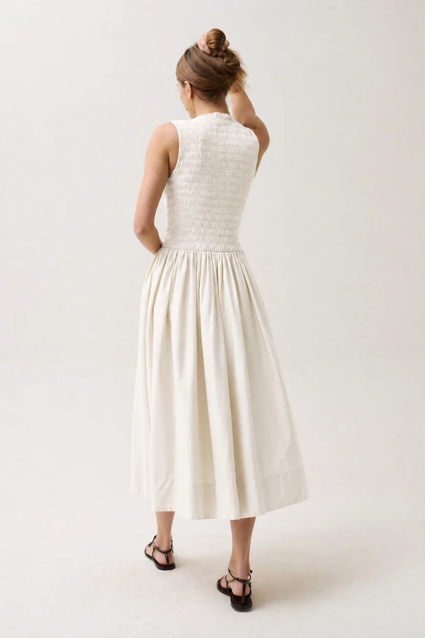 GLADYS SMOCKED BODICE DRESS OYSTER DRESS