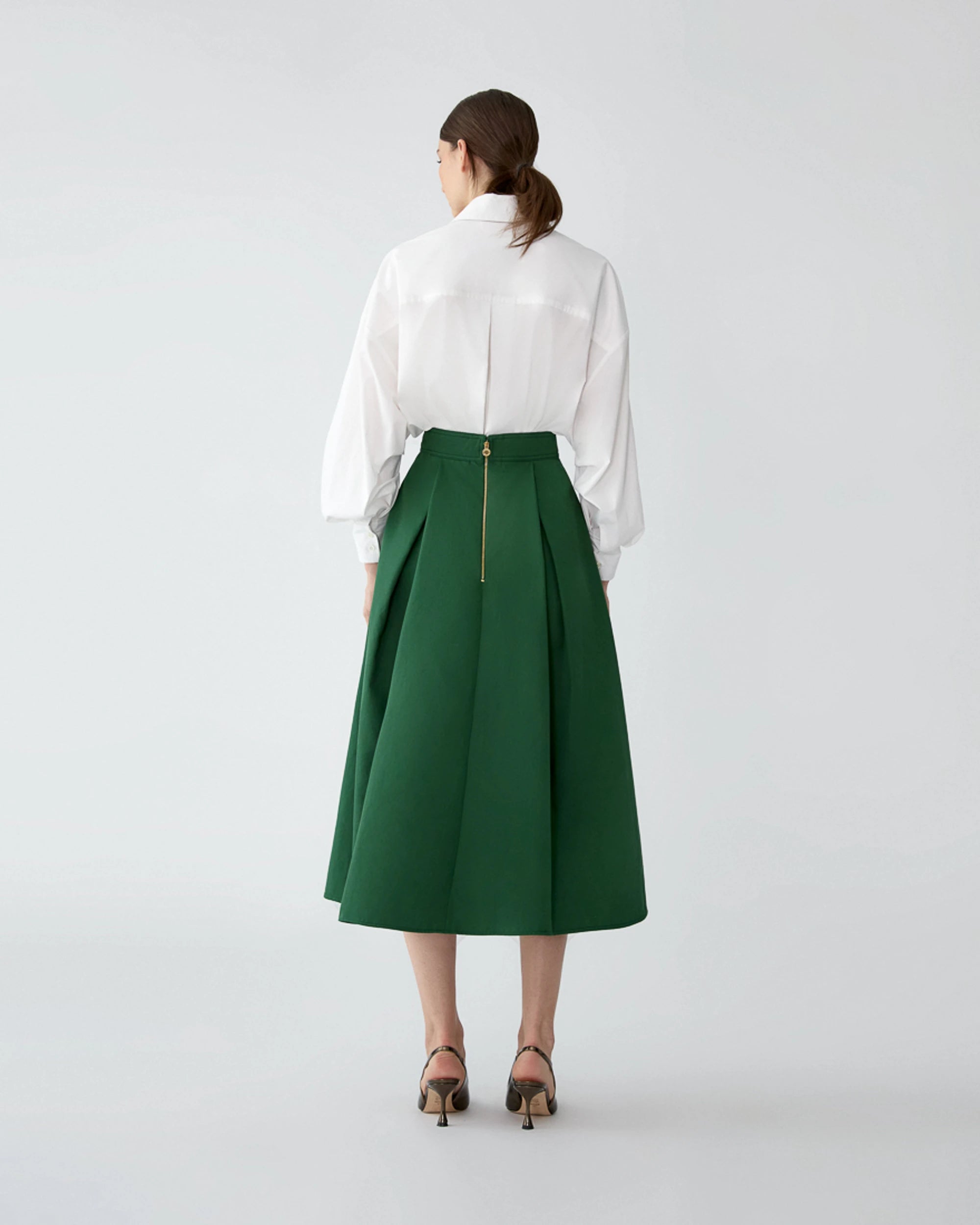 FLORAL EMBROIDERED GABARDINE MIDI SKIRT