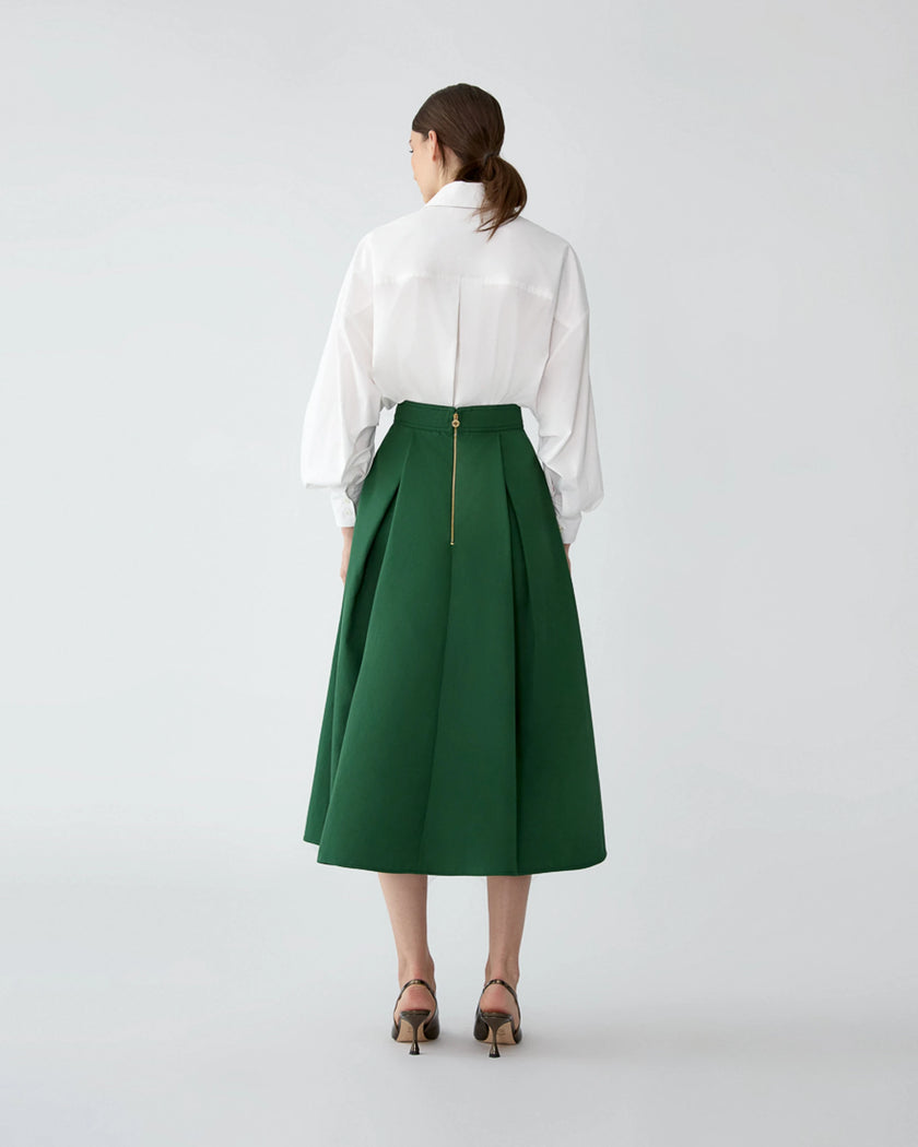 FLORAL EMBROIDERED GABARDINE MIDI SKIRT
