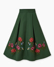 FLORAL EMBROIDERED GABARDINE MIDI SKIRT