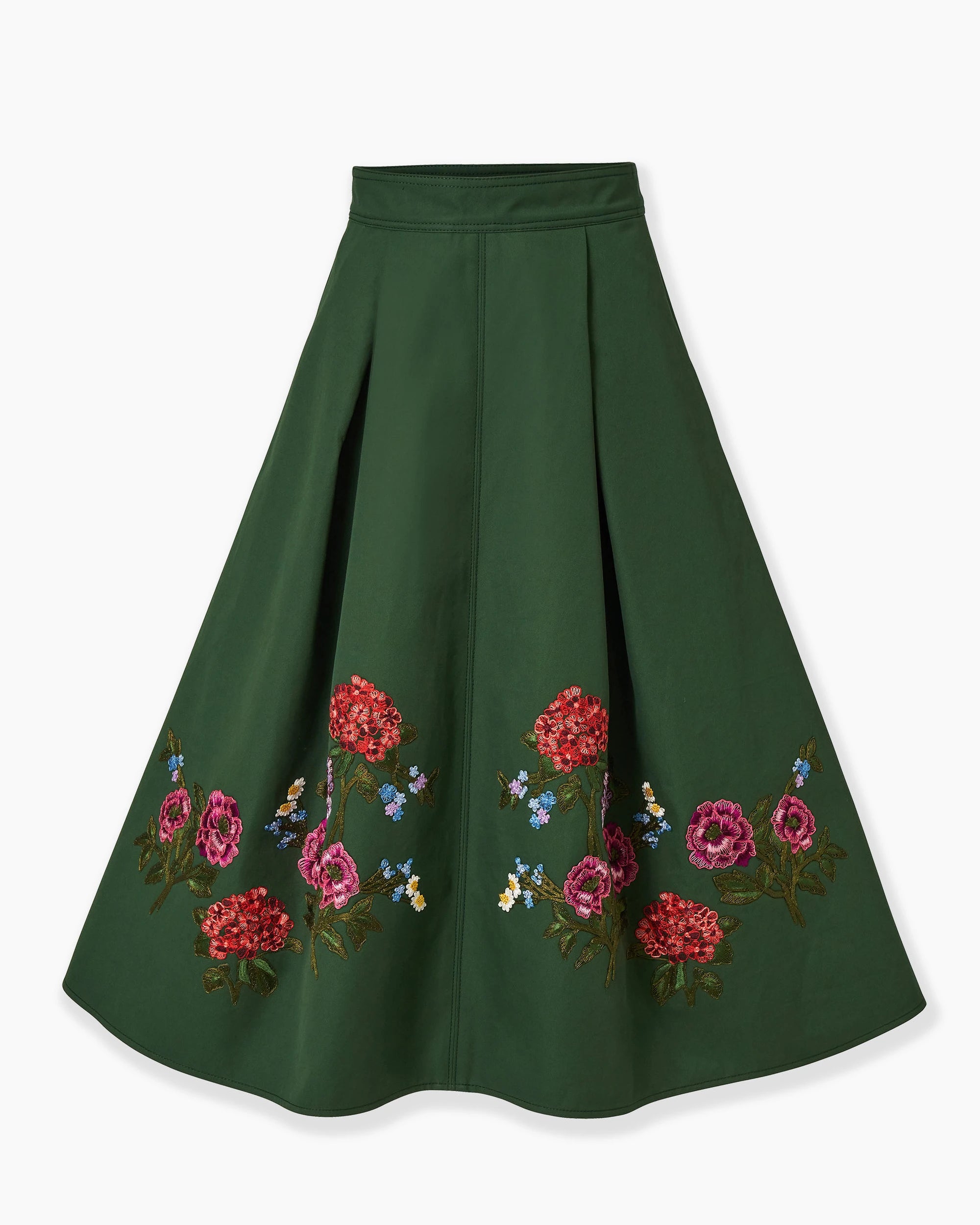 FLORAL EMBROIDERED GABARDINE MIDI SKIRT