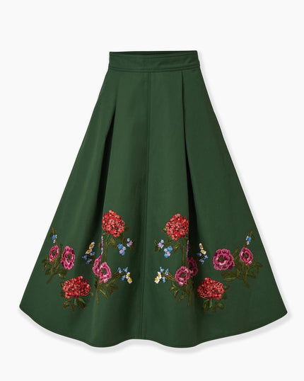 FLORAL EMBROIDERED GABARDINE MIDI SKIRT
