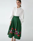 FLORAL EMBROIDERED GABARDINE MIDI SKIRT