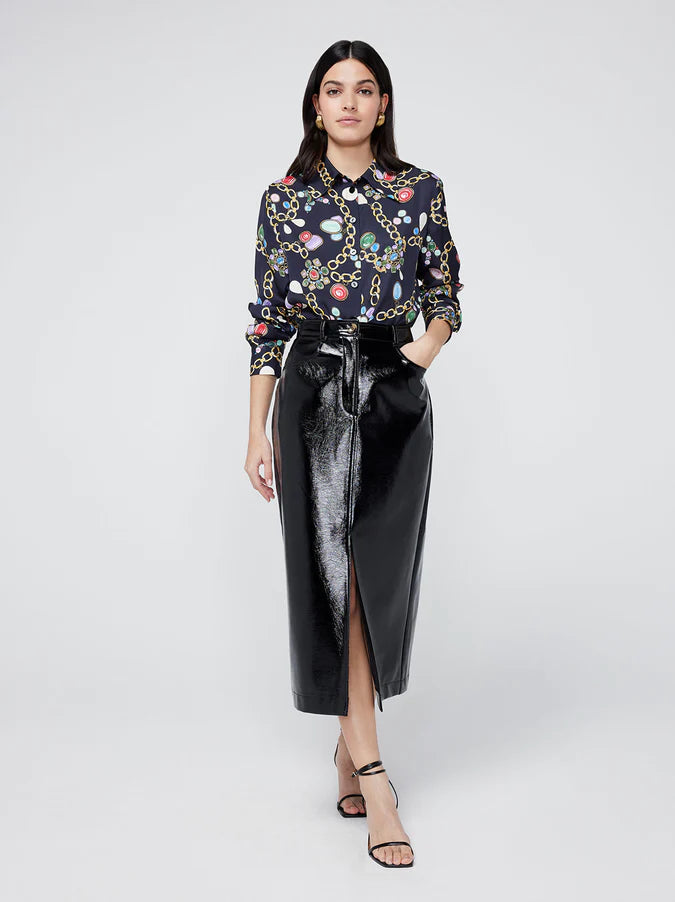 PENNY BLACK VINYL MIDI SKIRT