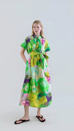 LONG SHIRT DRESS WITH BLOOMLIGHT PRINT AND FRONT PINTUCKS